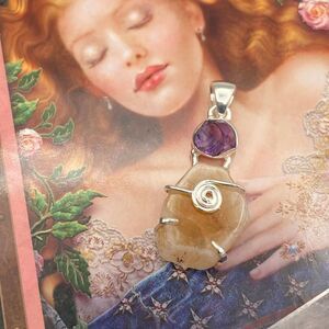 Citrine Stalactite & Amethyst Rough Sterling Silver Pendant
